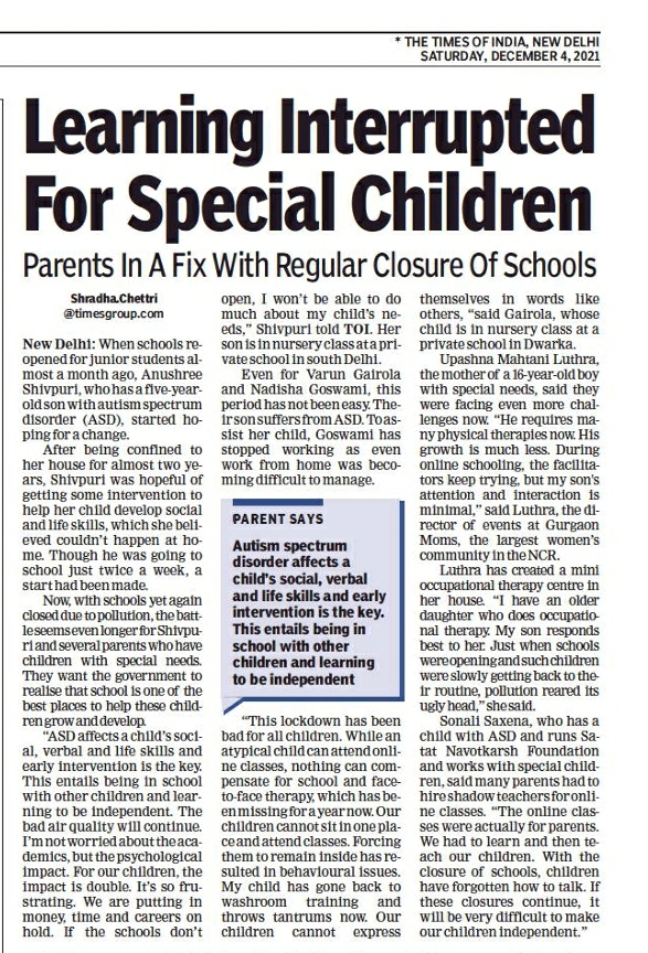 Learning Interrupted For Special Children
